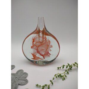 Vintage 1970 80s Isle of Wight 6" Art Glass Orange Swirl Lollipop Bud Vase, READ